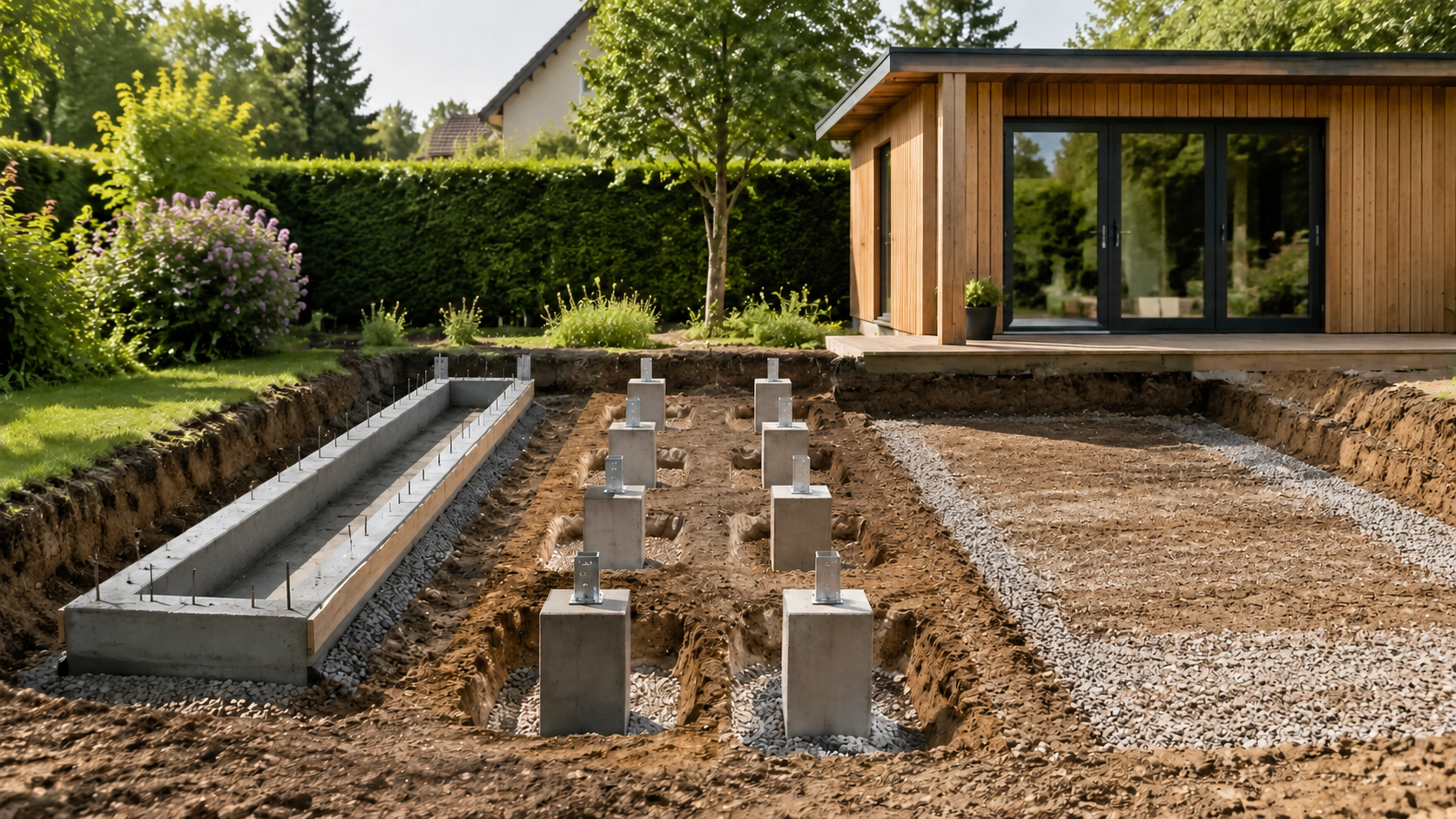 Betonfundament für ein Bauwerk im Garten